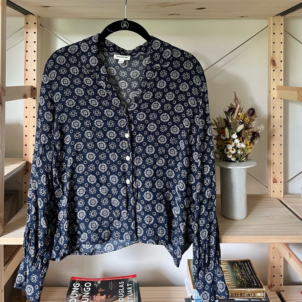 Frank & Oak Blue Printed Cropped Blouse